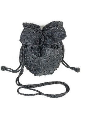 Tulip Top Reticule Vintage 50s Black Micro Bead Embroidered Satin La Regale Bag